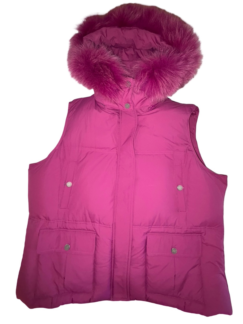 Bernardo XL  Magenta Down Puffer Vest Fox Fur Hood Winter Ski - Picture 4 of 11